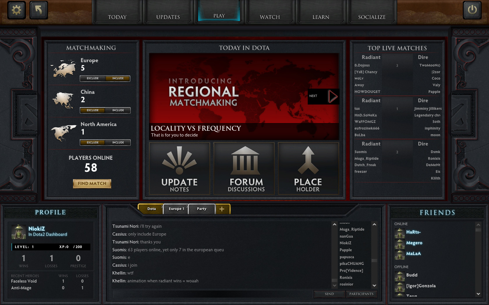 New Game Regional Matchmaking